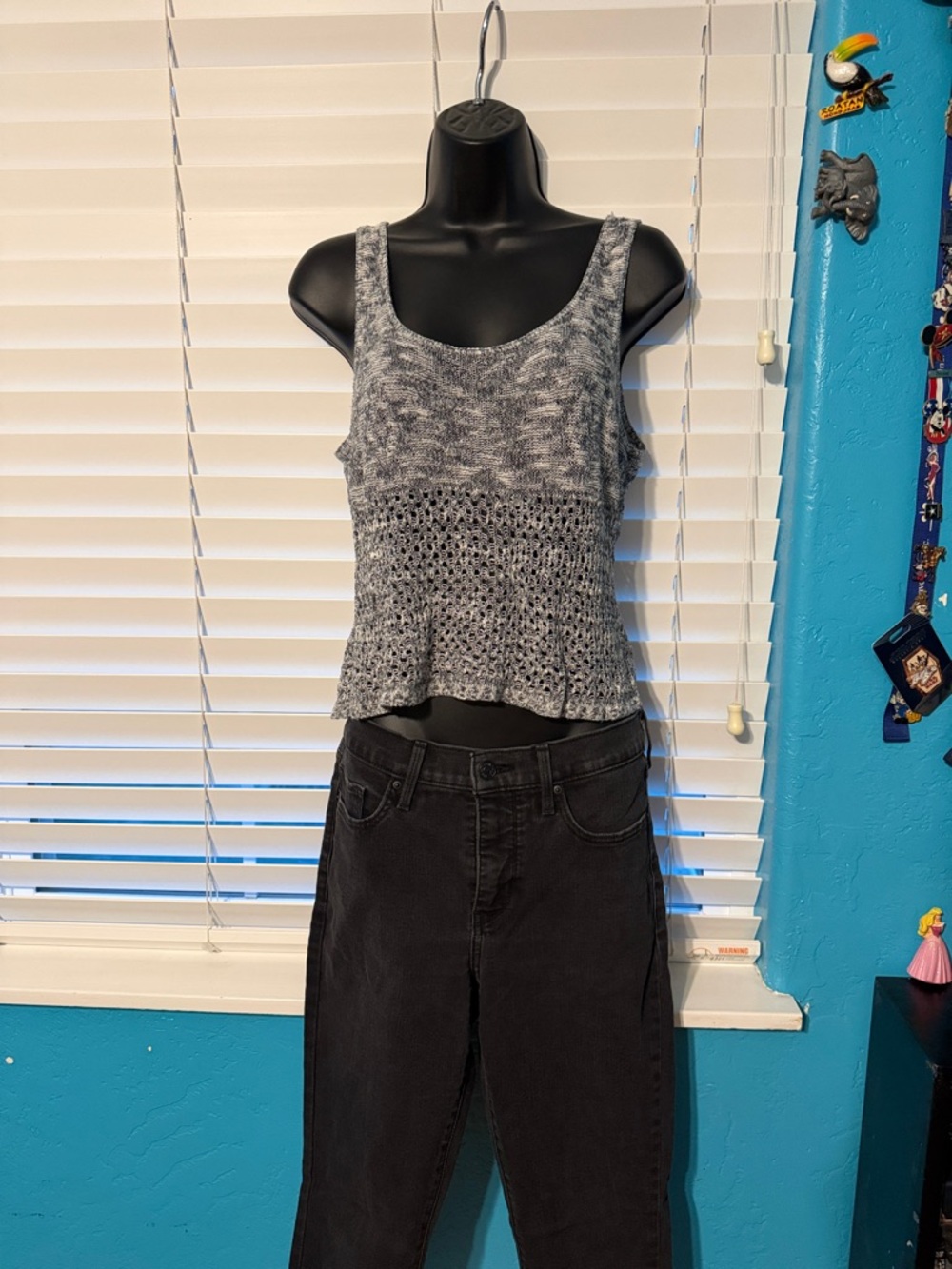 Maurices Gray Marled Knit Scoop-Neck Tank with Open Weave Waist